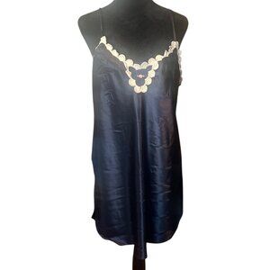 Vintage California Dynasty Womens navy Satin Nightgown L slip dress coquette‎